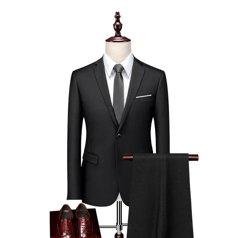 Blazer + Trousers,Outdoor Fashion Business Gentleman Solid Color Wedding Versatile Host School-fit Casual Korean Version Suit