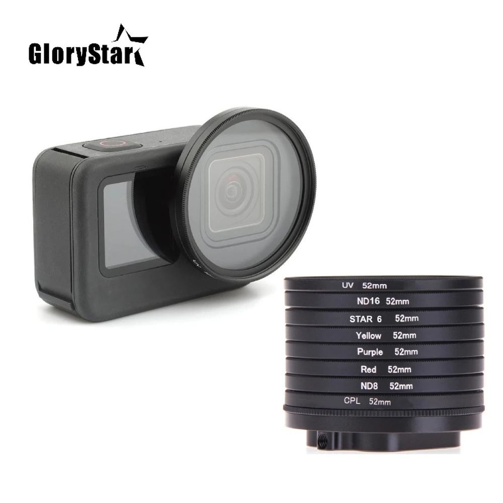 

52mm Lens Filter Adapter Ring CPL UV ND8 ND16 Star 6 Red Yellow FLD/Purple for GoPro HERO 9 10 Black Camera 8 In 1 Kit