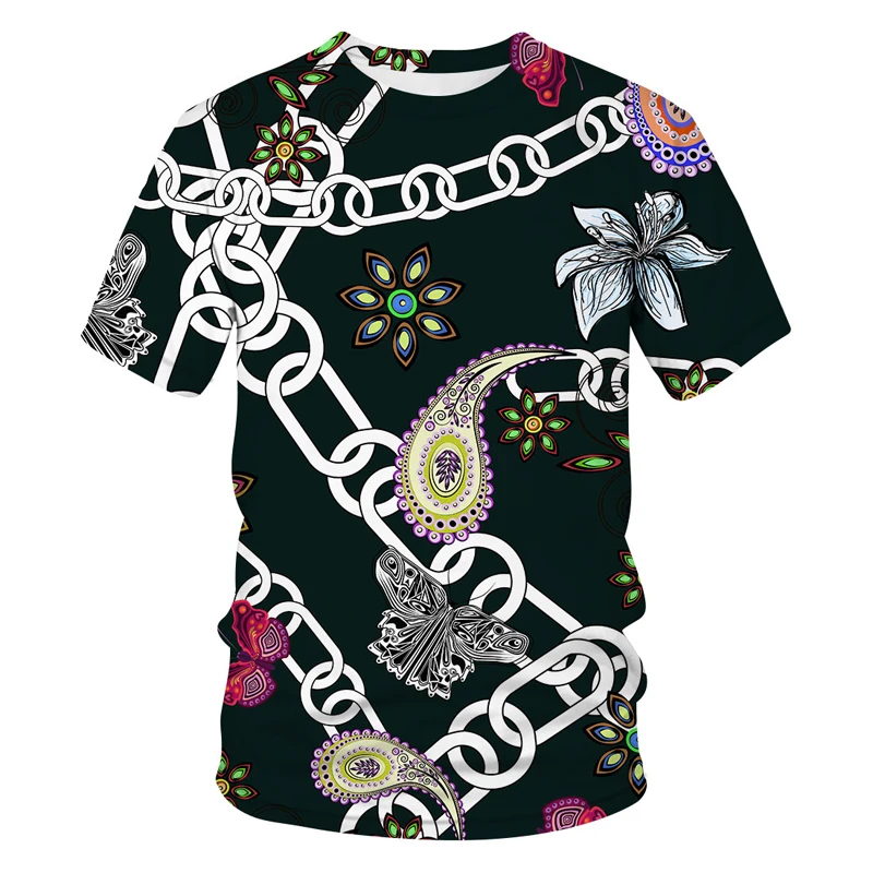 2024 Summer New Abstract Necklace Pattern Luxury Men/Women T-shirt 3D Printed Short Sleeve High Quality Harajuku T-shirt