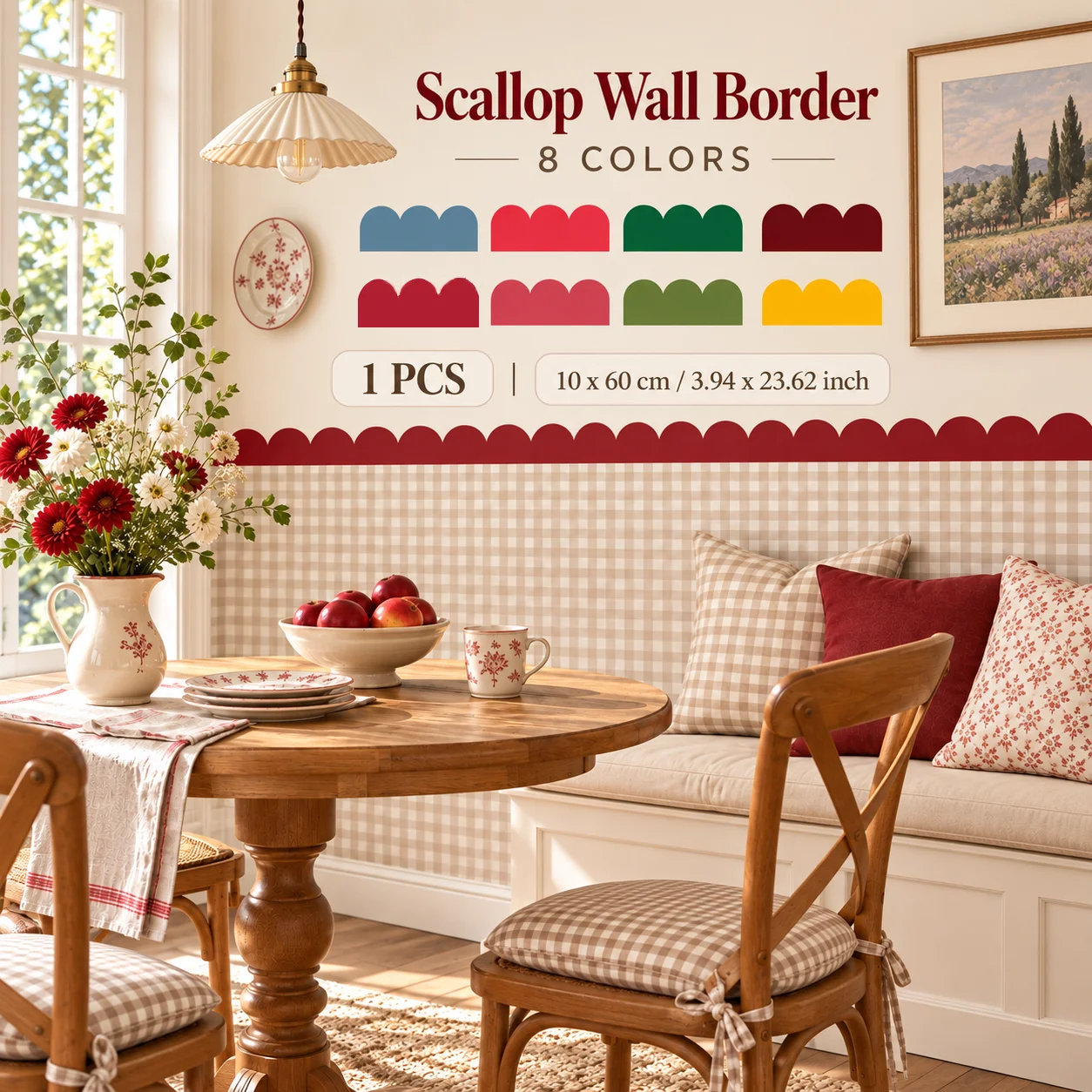 Scallop Peel and Stick Wall Border, Removable Wavy Edge Decor Wall Trim, 3.94×23.62in