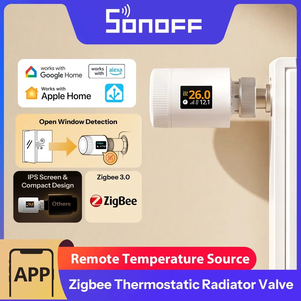 Válvula Termostática Inteligente SONOFF Zigbee Gen2 para Controle de Radiador TRV-ZBT, Compatível com Alexa, Google Home Assistant e Matter