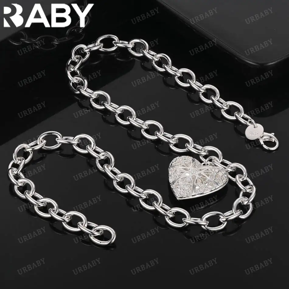 

URBABY 925 Sterling Silver 45cm Hollow Hearts Chain Necklace For Women Creativity Gifts Street All-match Party And Daily Wear