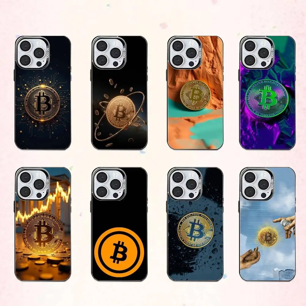 

D-Digital Currency Bitcoin Phone Case For iPhone17,16,15,14,13,12,11 Plus,Pro Max Colored Silver Plated Inside Cover