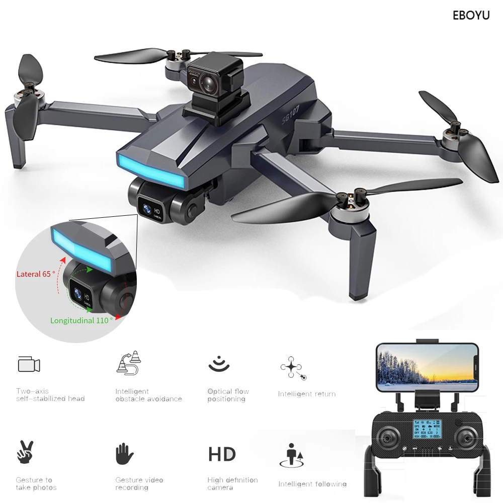 

EBOYU SG107MAX2 GPS RC Drone 5G WiFi FPV 4K Dual Cams 2-Axis Gimbal Brushless Drone 360 Obstacle Avoidance Optical Flow Drone