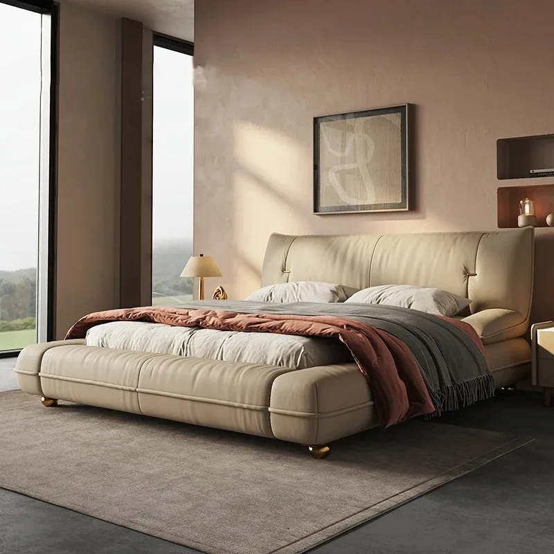 #Luxury Modern Italian Storage Bed Top Layer 2 Meters Leather Retro Style Soft Bag Large Size For Hotel Apartment High-End Maste