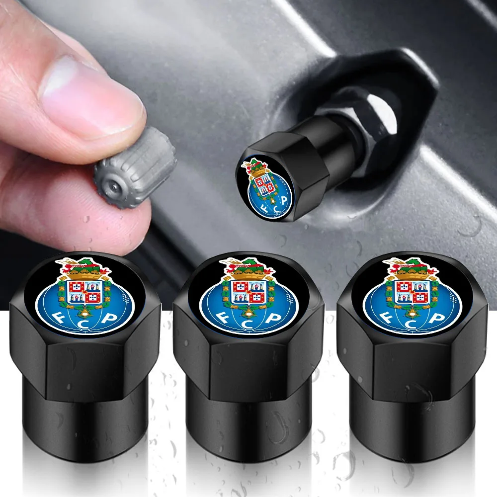 4 قطعة غطاء صمام السيارة العالمي اكسسوارات عجلة قضيب صمام إطار الإطارات الهواء ملصق ل FC بورتو كرة القدم كرة القدم أنصارين هدية