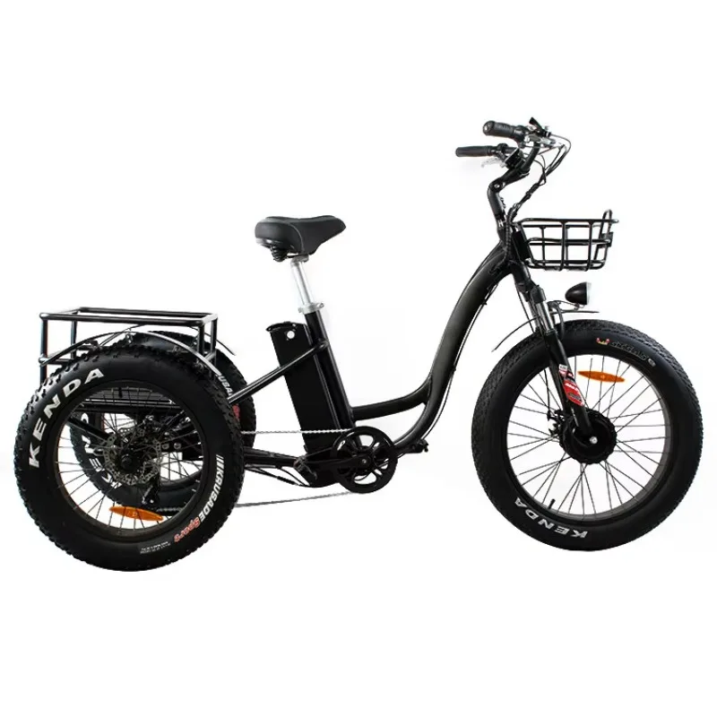 3 Wheels  Electric Tricycle 500W Fat Tire Cargo Tricycle with 48V 10Ah Removable Li-on Battery for Adults