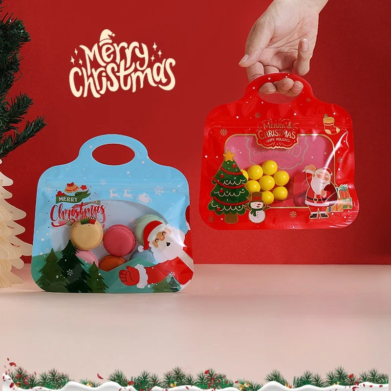 StoBag 50pcs Merry Christmas Candy Packaging Ziplock Bags with Handle Kids Cute Child Sealed Food Snack Cookies Storage Pouch