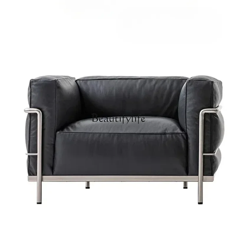 

Genuine Leather Single-Seat Sofa Chair Retro Style Mid-Ancient Living Room Designer Model Chair Living Room Home