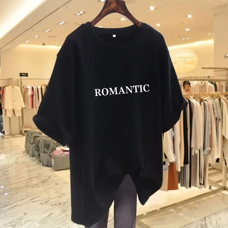 

Women Casual Fashion Basic T-shirt Summer Short Sleeve Loose Letter Printed Tops Female Cotton All-match Pullovers