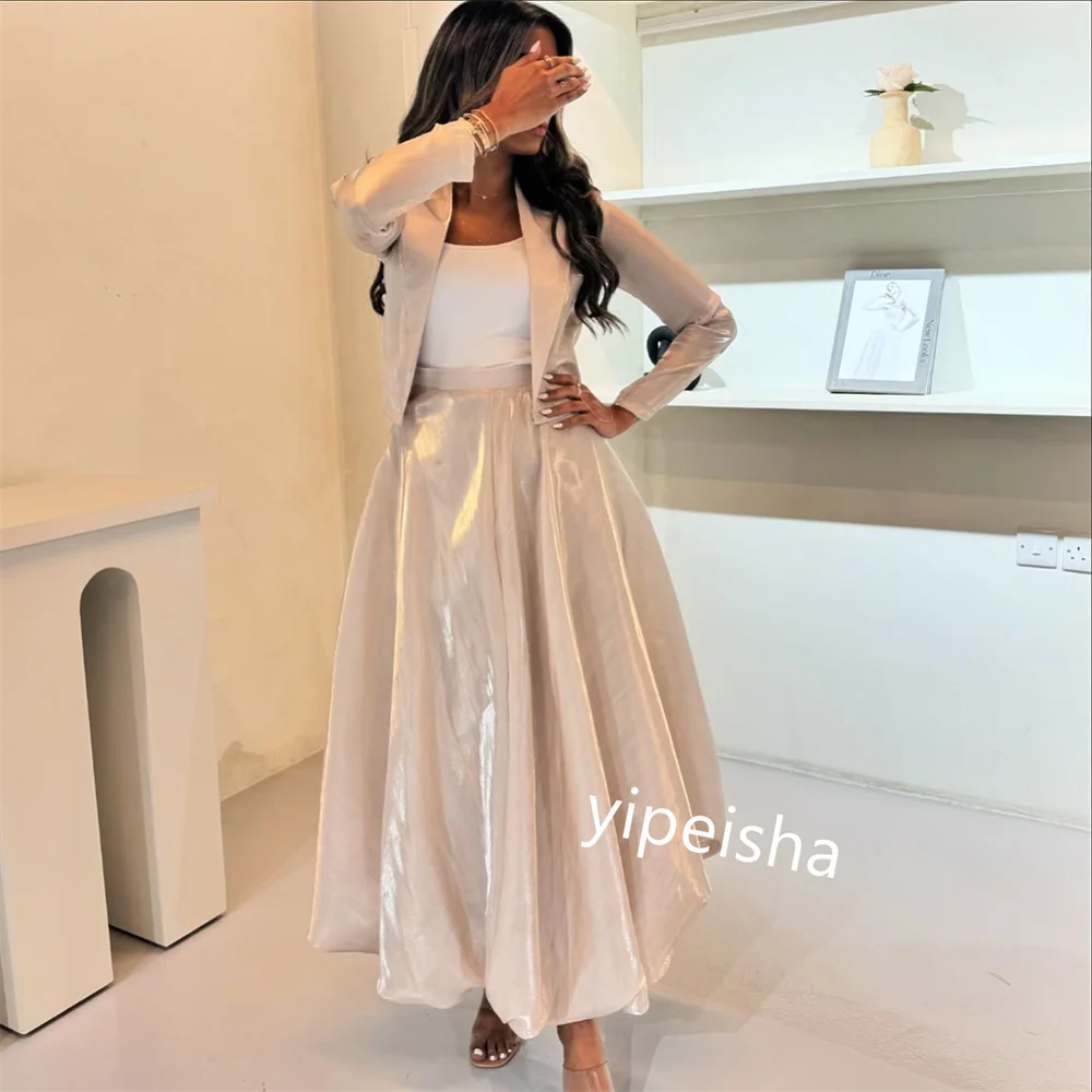 Customized  Evening Prom   Chiffon Ruched Graduation A-line O-Neck Bespoke Occasion Gown Midi es Saudi Arabia