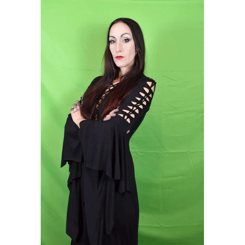 (in stock) Morticia Addams Cosplay Costume Plus Size Morticia Addams Family Gothic Maxi Dress Pagan Pixie Vampire Lace Up Gown