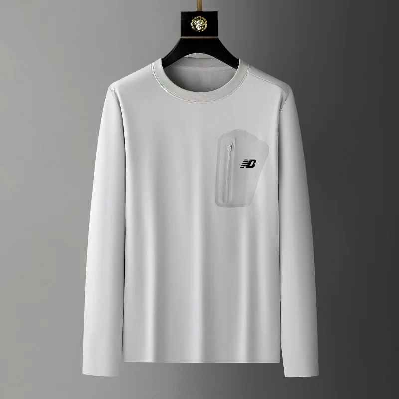 

premium brand printed long sleeved T-shirt men'spocket zipper design comfortable and breathable 2025 autumn casual sports top