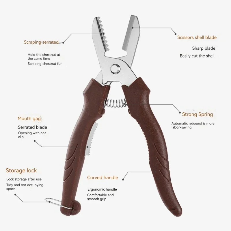 For Kitchen Multipurpose Chestnut Scissors Peeler Chestnut Shell Peeling and Leather Clip Cross Cutting Knife Chestnut Peeler