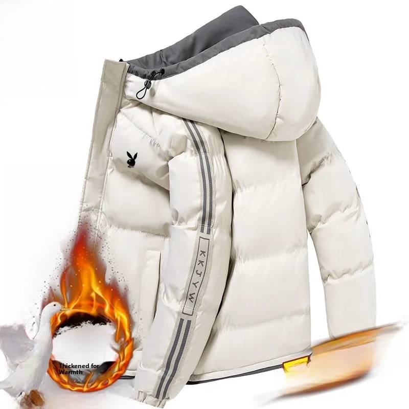 

Men's down Cotton Jaet 2024 Winter New Sle Warmth ort Thiened Casual Faionable Youth Zipper Closure Pure Color Stre...