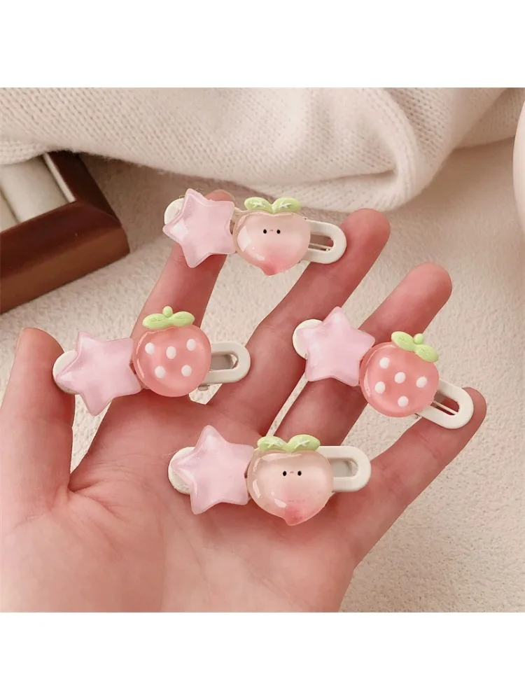 Pince à cheveux Fruits mignons, 2 pièces, pince à bec de canard étoile, épingle à cheveux pour fille douce, frange, Clip latéral, couvre-chef pour femme, Barrette, accessoires pour cheveux
