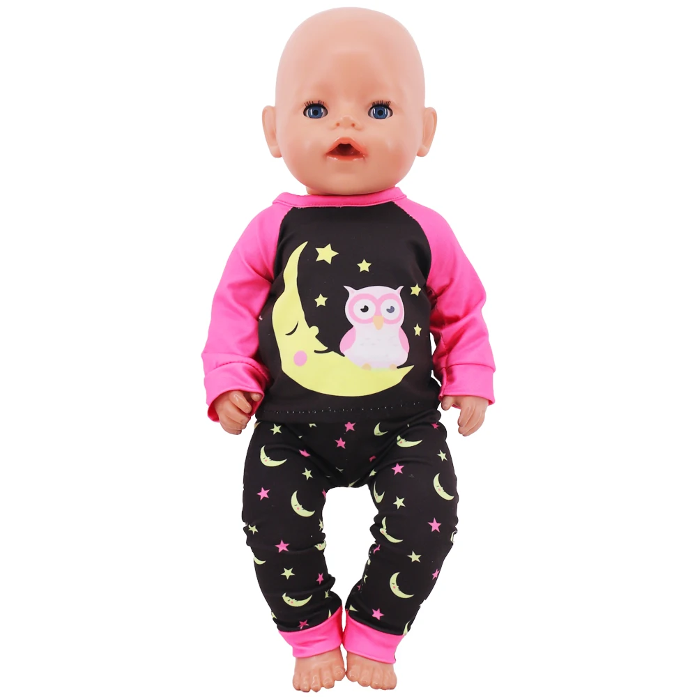 Kawaii Animal Print Pajamas 43cm Baby Reborn Doll Clothes 18inch Girl American Outfits Long Sleeved+Pants,Our Gneration Baby Toy