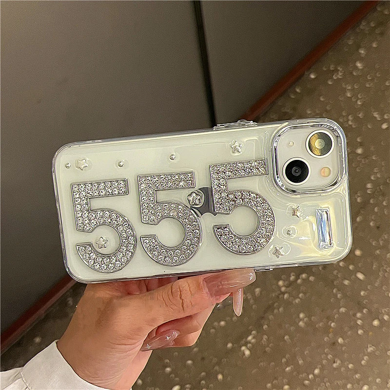 Cute 3D Glitter Rhinestone star Epoxy Clear Phone Case For iPhone 15 14 13 12 11 Pro Max Plus Plating Lens Protection Back Cover