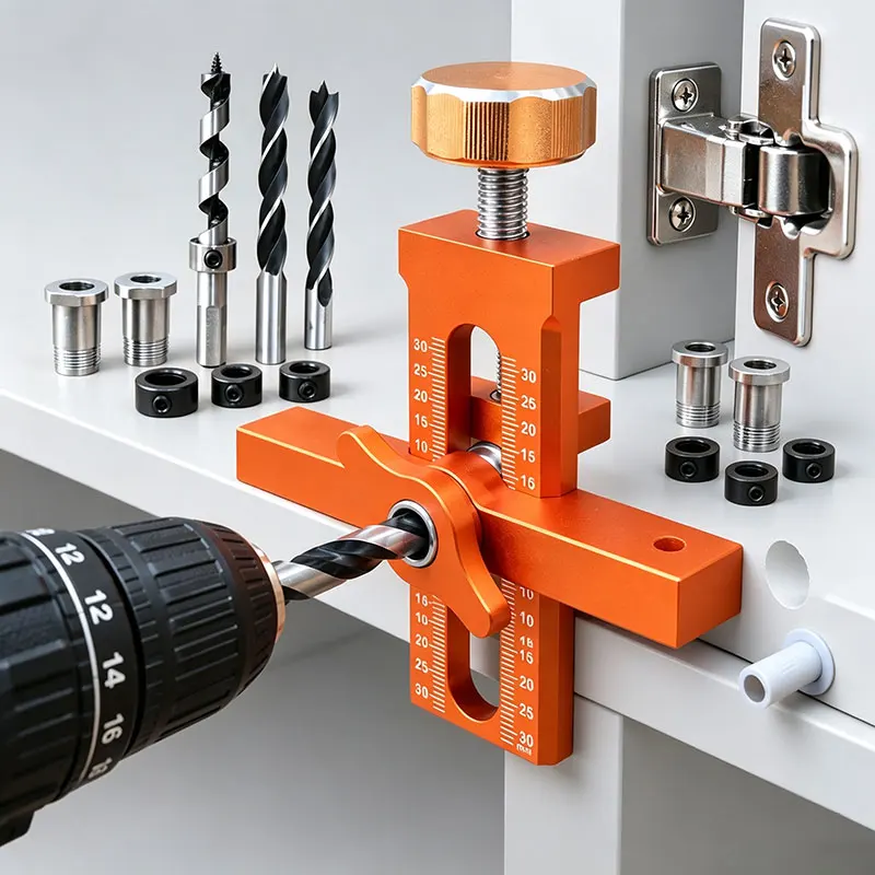 YYM 2 in 1 Cabinet Door Installation Positioner 6/8/10mm Rebounder Punched Mounting Jig Wardrobe Door Panel Tool