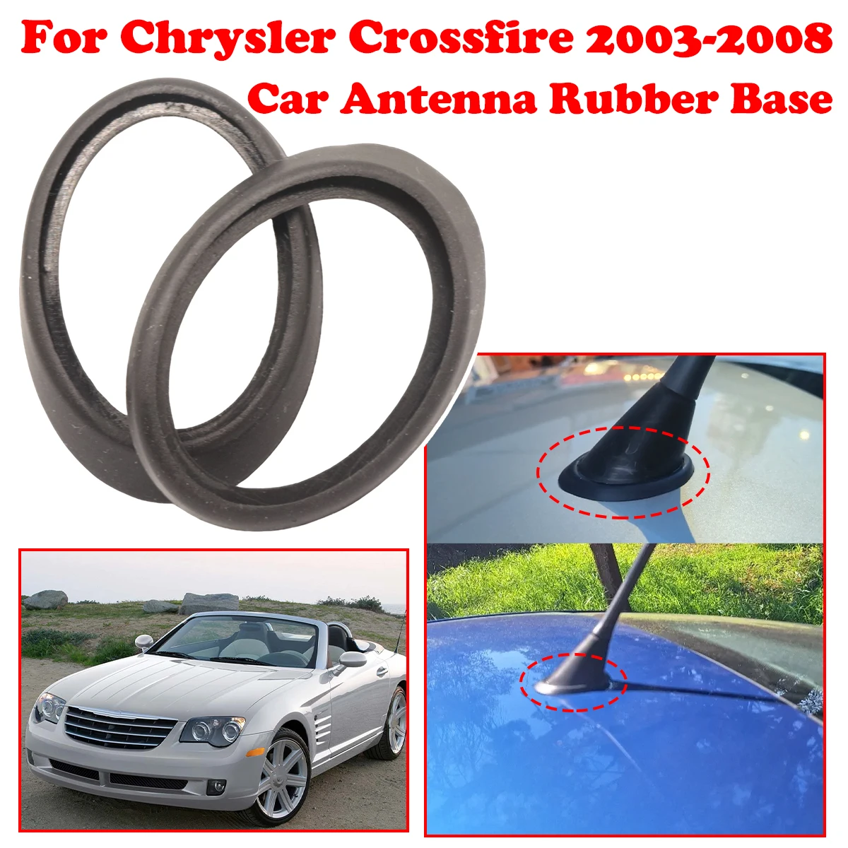 2/4PC For Chrysler Crossfire SRT-6 2003 2004-2008 Car Radio Aerial Antenna Mast Whip Base Sting Roof Gasket Rubber Seal Pad ring