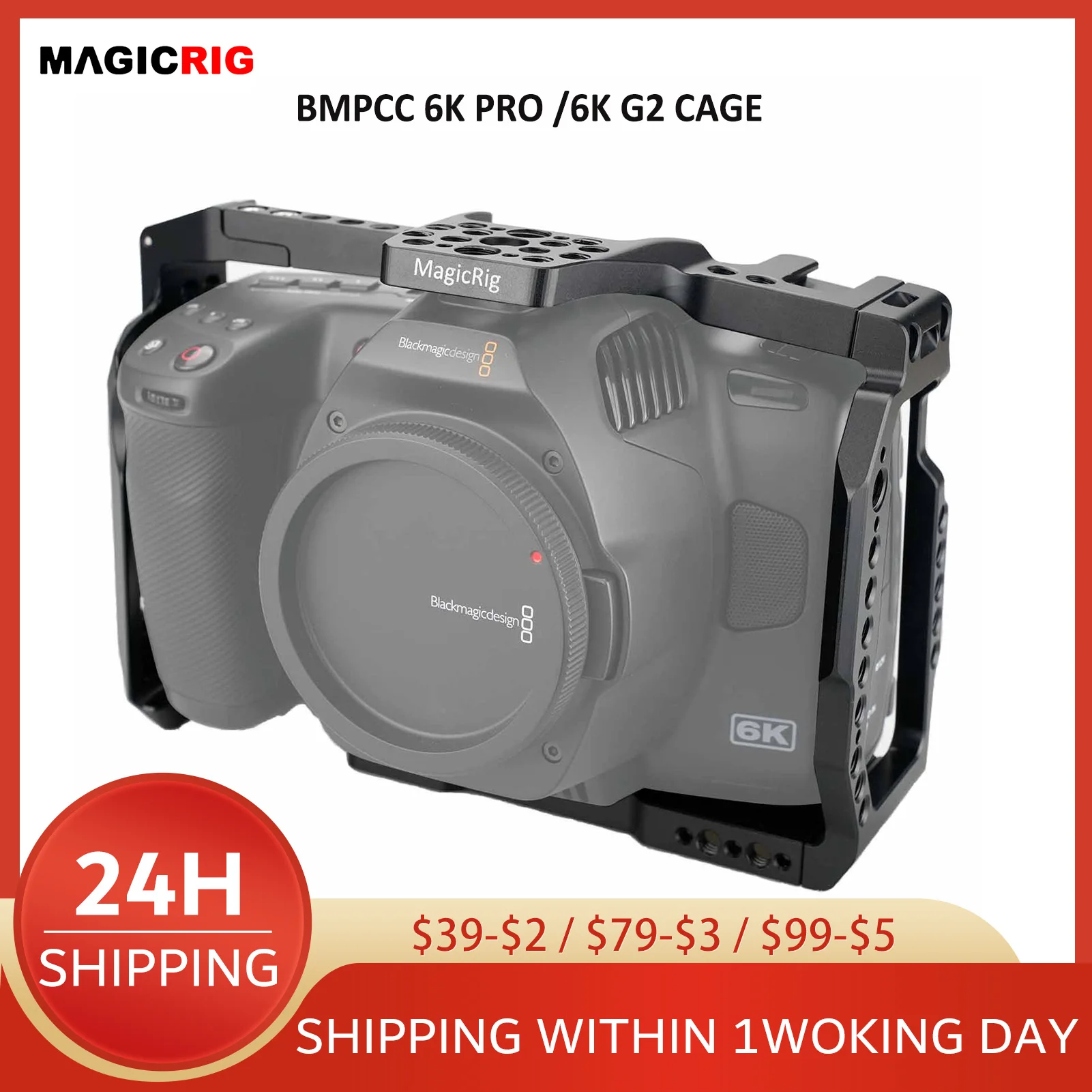 

MagicRig BMPCC 6K Pro /6K G2 Cage, With Cold Shoe,NATO Rail,ARRI Holes, for Blackmagic Design Pocket Cinema Camera 6K Pro /6K G2