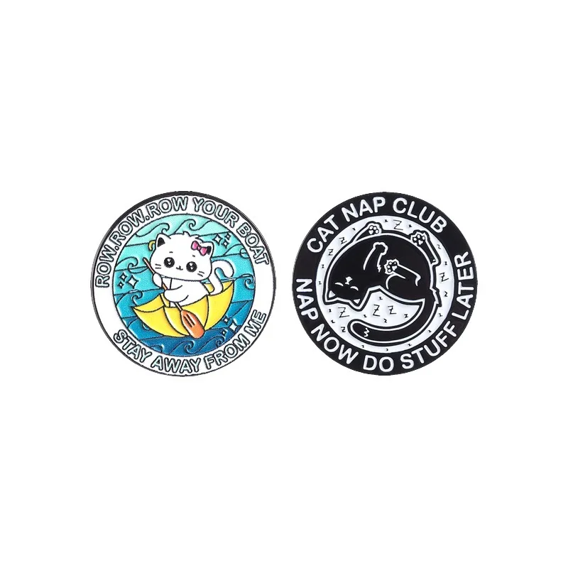 Fun cat pattern circular badges, cute animal series alloy pins, accessory for clothing and bags, gifts for friends