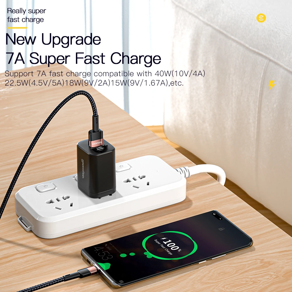 Essager 7A USB 유형 C 케이블 Realme 화웨이 P30 Pro 66W 빠른 충전 와이어 USB-C 충전기 데이터 코드 삼성 Oneplus Poco F3