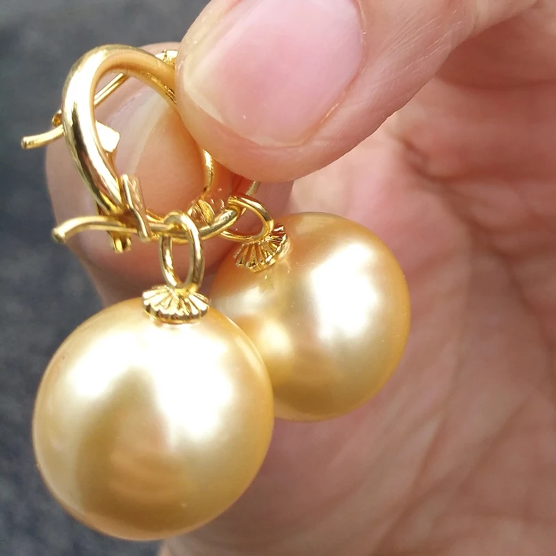 

Huge AAAAA 16mm South Sea Gold Color SHELL Pearl Earrings Free Shipping Fine Jewelry Filled 14k Gold Birthday Gift Christmas