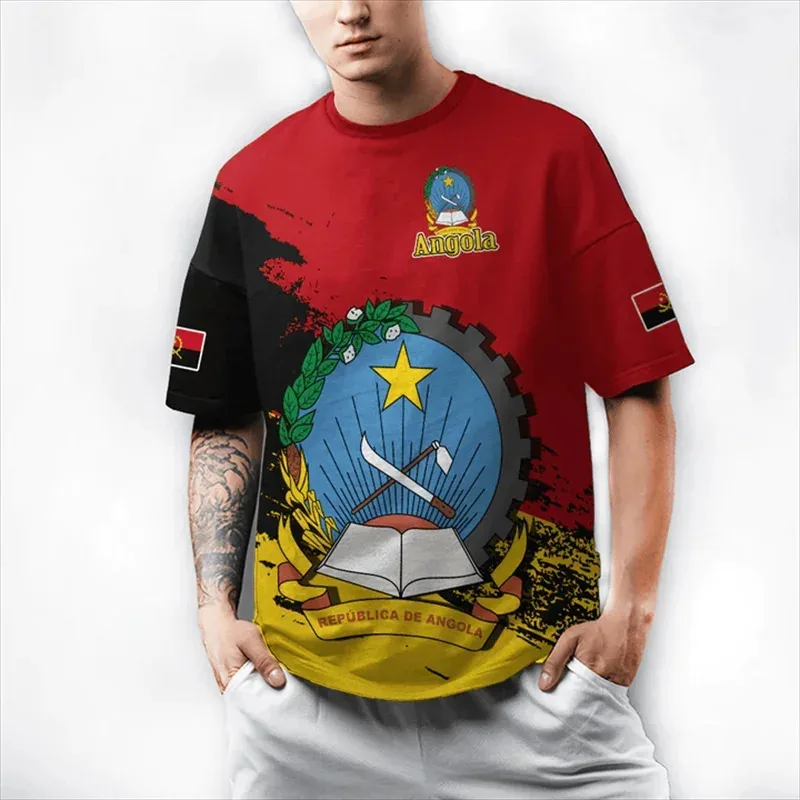 1 قطعة مخصص صورتك أنغولا العلم نمط تي شيرت الرجال الأنجولية الوطنية ثلاثية الأبعاد مطبوعة تي شيرت الصيف المتضخم بلايز الرياضة #3