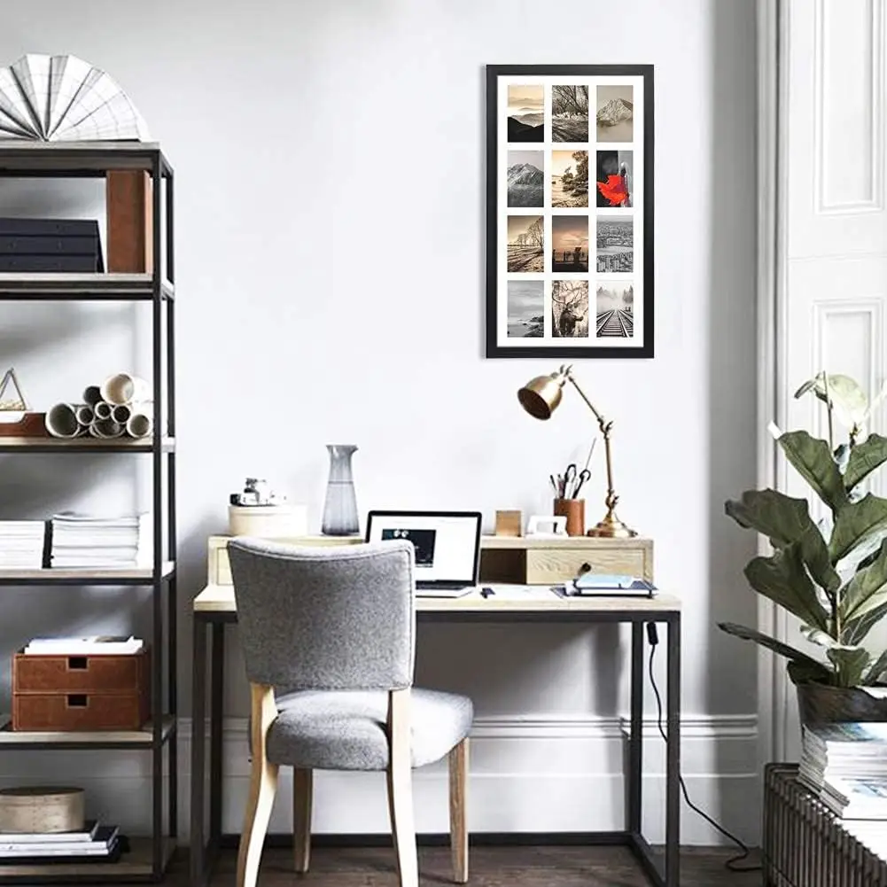 12 เปิดกรอบรูปคอลลาจสีดํา 4x6 ชุด 2 ชิ้น, หลายกรอบสําหรับแสดงรูปถ่าย 6x4 พร้อมแผ่นสีขาว