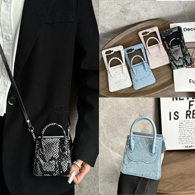 

Модная кожаная сумка с лазерной змеей и цепочкой через плечо для Samsung Galaxy Z Flip6, чехол Z Flip5, чехол Z Flip 6 Z Flip 5 Capa