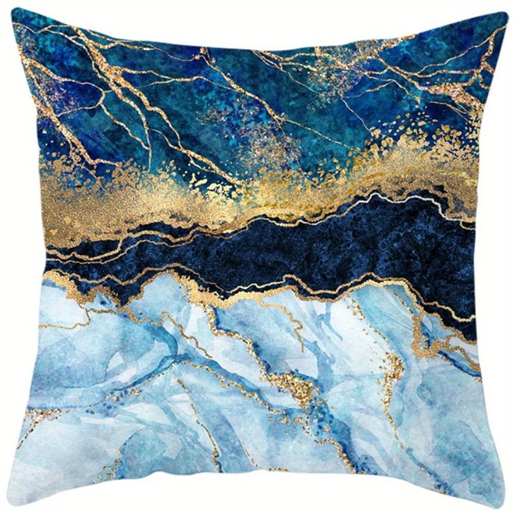 4pcs Blue marble pattern Single-sided printing Short plush Suitable for living rooms bedrooms sofas (excluding pillow cores)