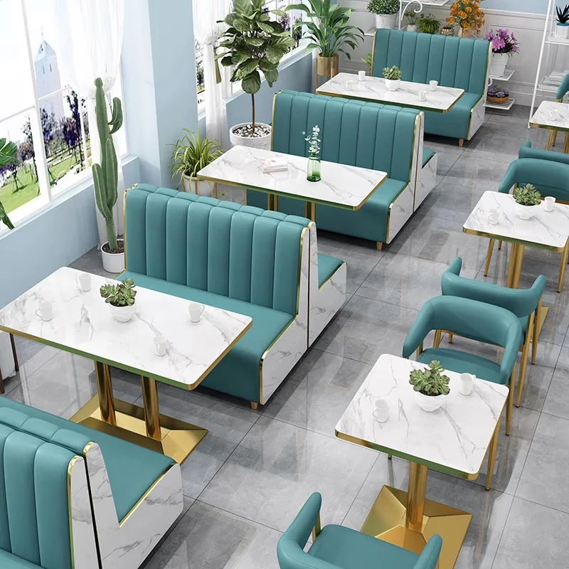 Table And Chair Combination Milk Tea Coffee Burger Shop Sofa Hot Pot Restaurant Solid Wood Double Card Seat Commercial Furniture