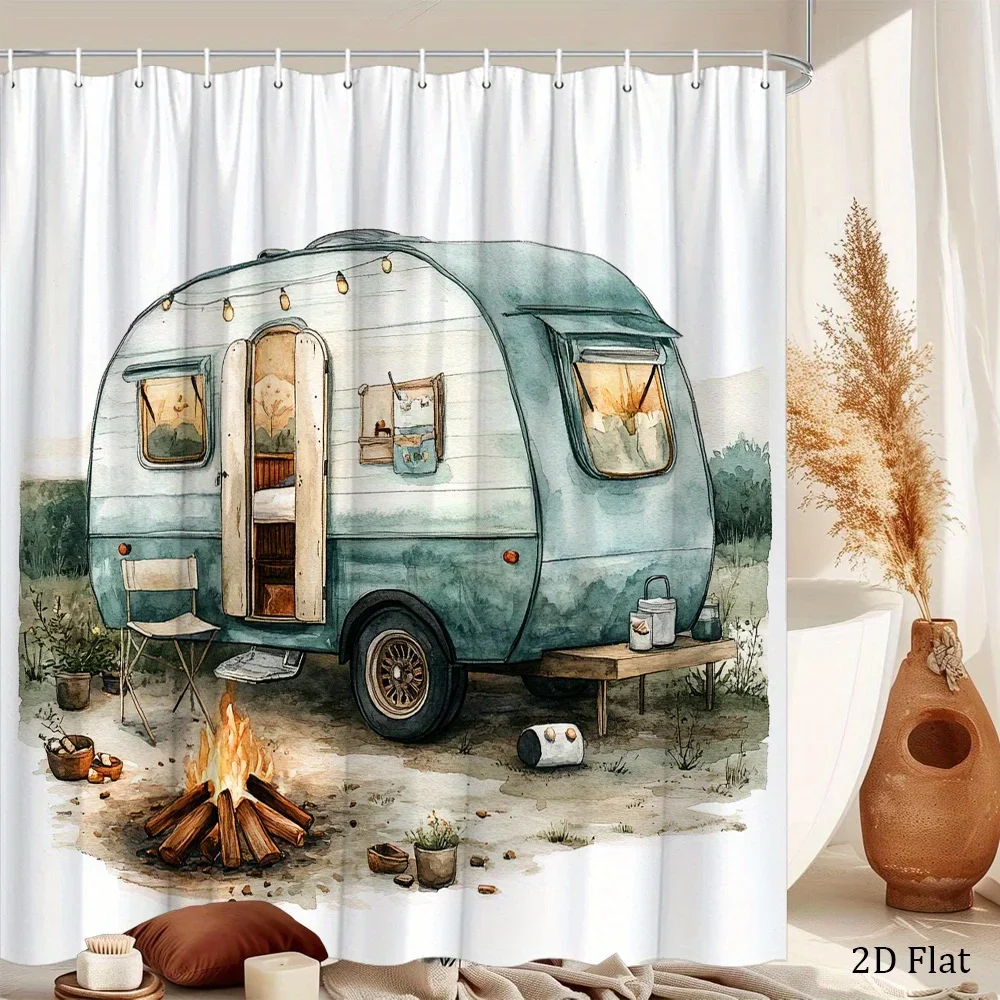 Boho Camping Airstream Trailer Shower Curtain Bathroom Decor Rustic Van Life Aesthetic Waterproof Shower Curtain