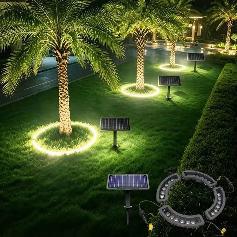 24W Solar LED Tree Ring Light IP65 Waterproof Garden Landscape Lamp Auto On Off Dusk to Dawn Outdoor Decorative Lighting