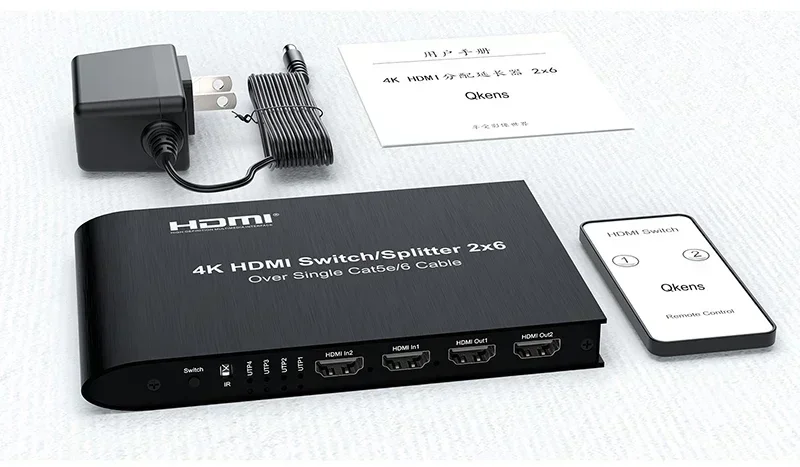 4K 2x6 HDMI Switch Splitter Video Transmitter with 2 HDMI 4 RJ45 Network Cable Port Vs 4K 120M HDMI Ethernet Extender Receiver