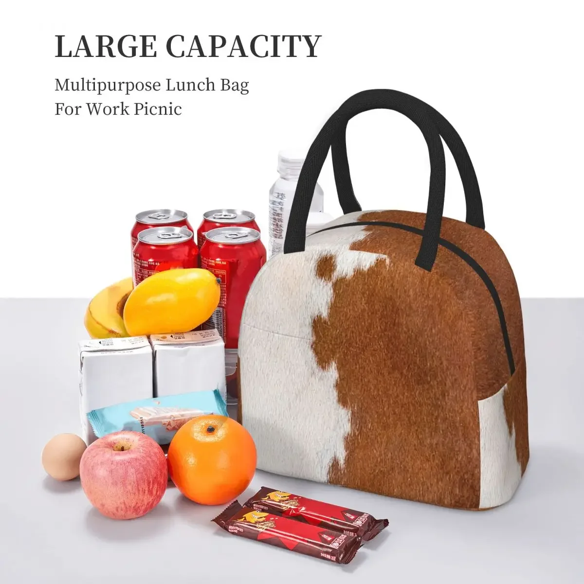 Stylish Cow Fur Cowhide Texture Cow Skin Print Patter Insulated Lunch Bag for Kids School Cooler ThermalLunch Boxes Container
