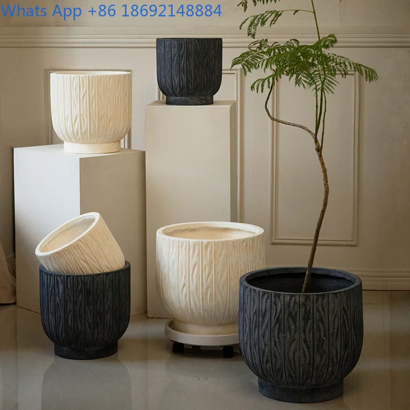 Modern Light Luxury Magnesium Clay Flower Pot Hotel Homestay Interior Decoration Simple Green Plant Home Ripple Pot