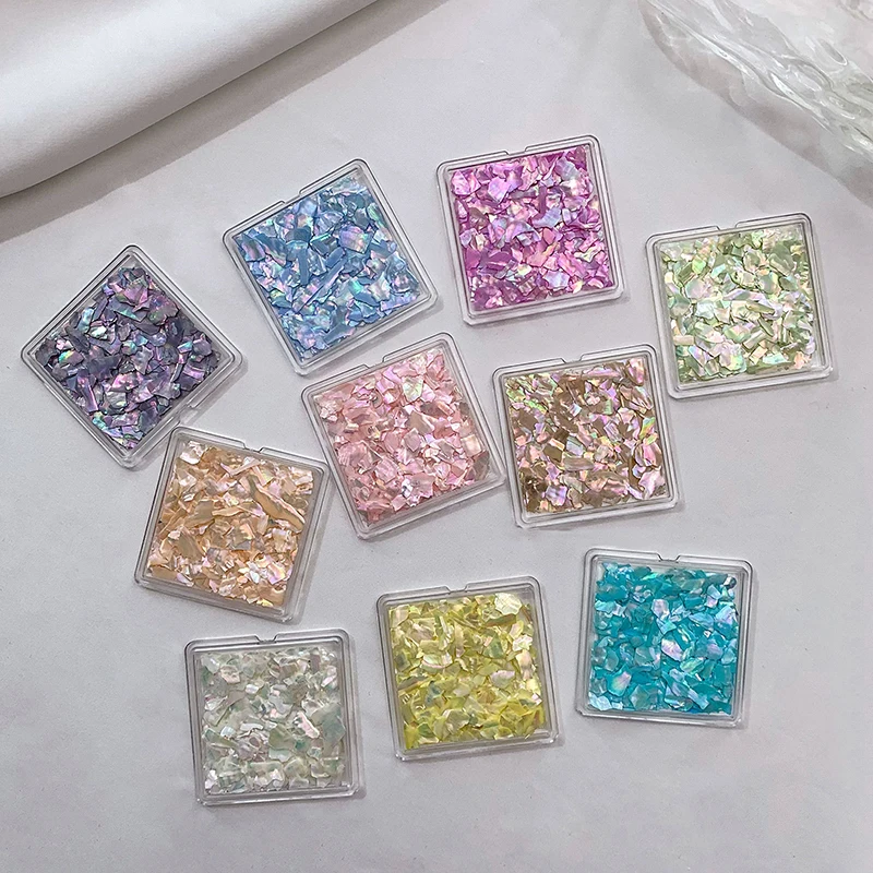 1 Box Aurora Shell Flakes Abalone Nails Charms Natural Irregular Slice Shell Stone Sequins Manicure Art Decoration Salon DIY