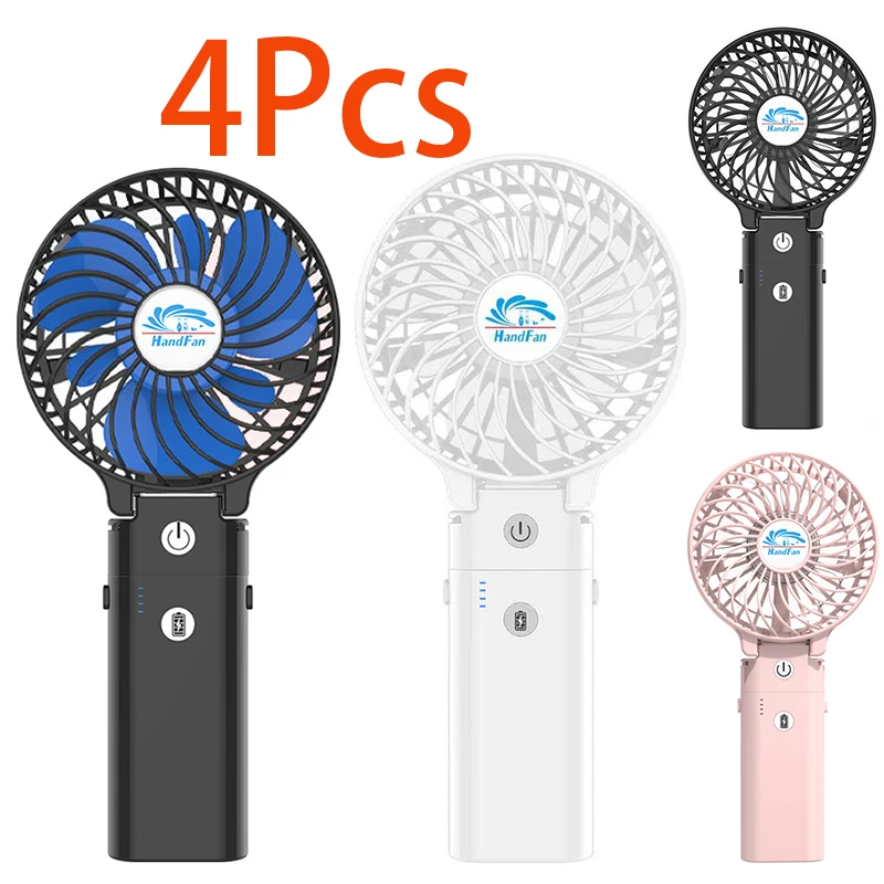 

4Pcs Outdoor Portable 5200mah Rechargeable Camping Fan holder Foldable handheld Fan with Power Bank for Tents Fishing Travel