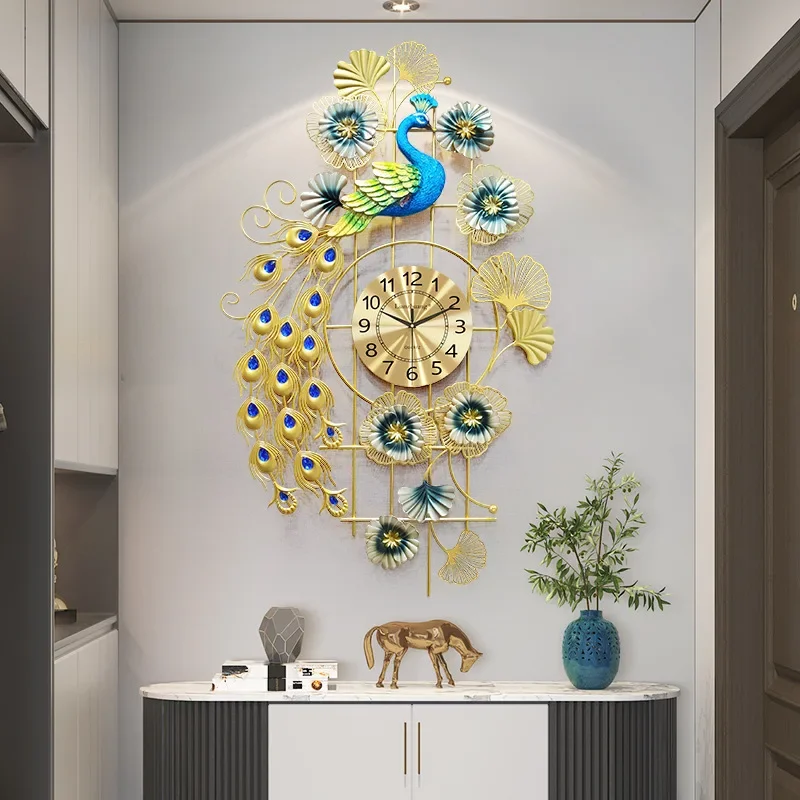 Peacock Wall Clock Large Wall Art Wall Clocks Modern Design Living Room Decoration Crafts Digital Watch Reloj De Pared Creativo