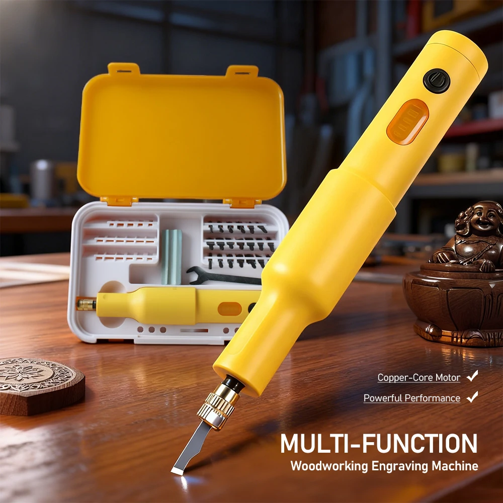 

Electric Wood Carving Chisel Set 4.2V Cordless Portable Engraving Tool 20pcs Kit for DIY Craft, Woodworking, Sculpture, Beginner