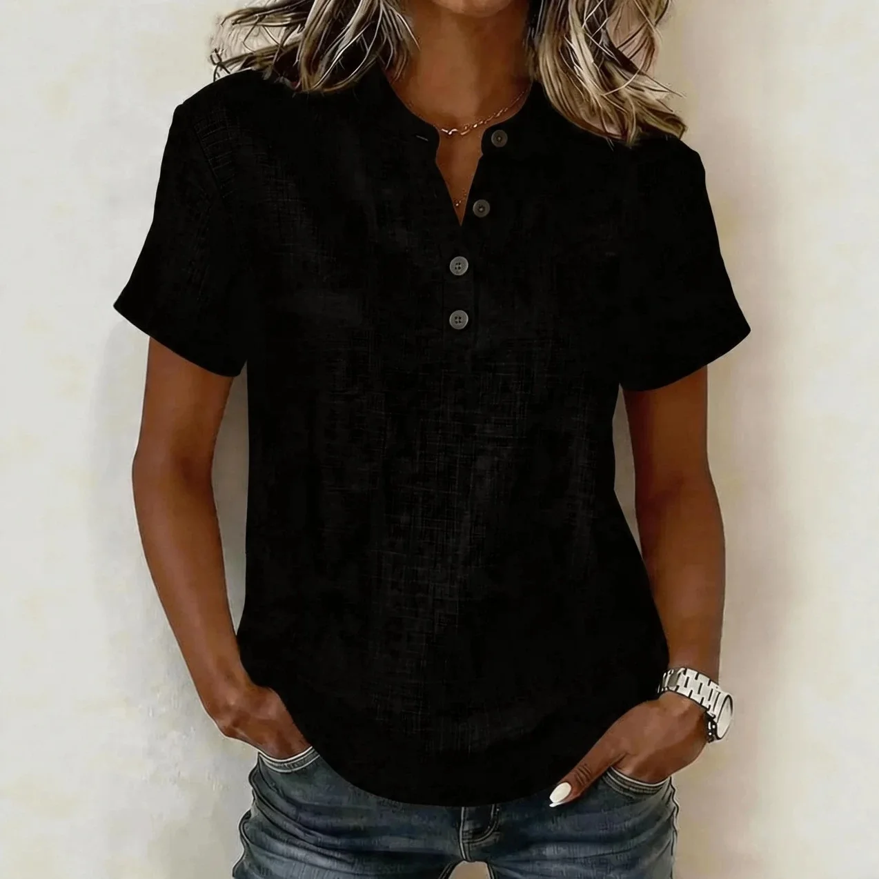 2026 Summer New Breathable V-Neck Short Sleeve T-Shirt for Women, Loose Fit Casual Top