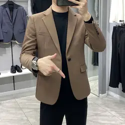 Dress Men's Suit Jackets Business Thin Slim Fit Male Blazer Brown Menswear Fashion 2024 High Quality Coat Spring Clothes Summer