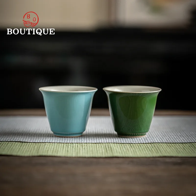 

Antique Pigmented Tea Cup Colorful Ceramic Beautiful Tea Cups Pink Green Porcelain Puera Cups Teacups Chinese Maker Bowl Pair