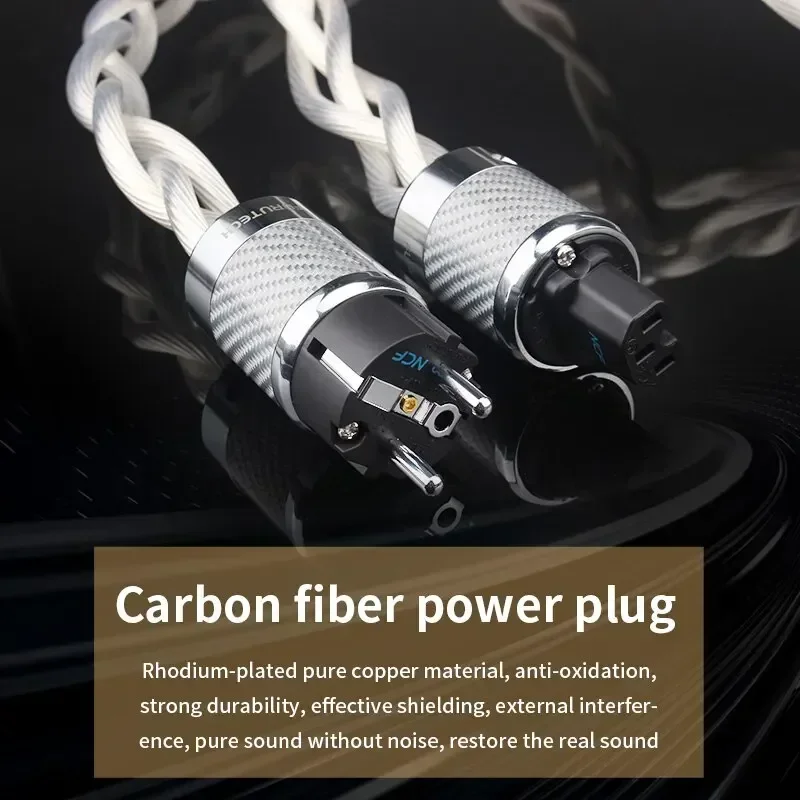 HiFi Audio Power Cable 5N OCC Silver Plated Copper C13 AC Power Cord Carbon Fiber AU & US & EU Plug