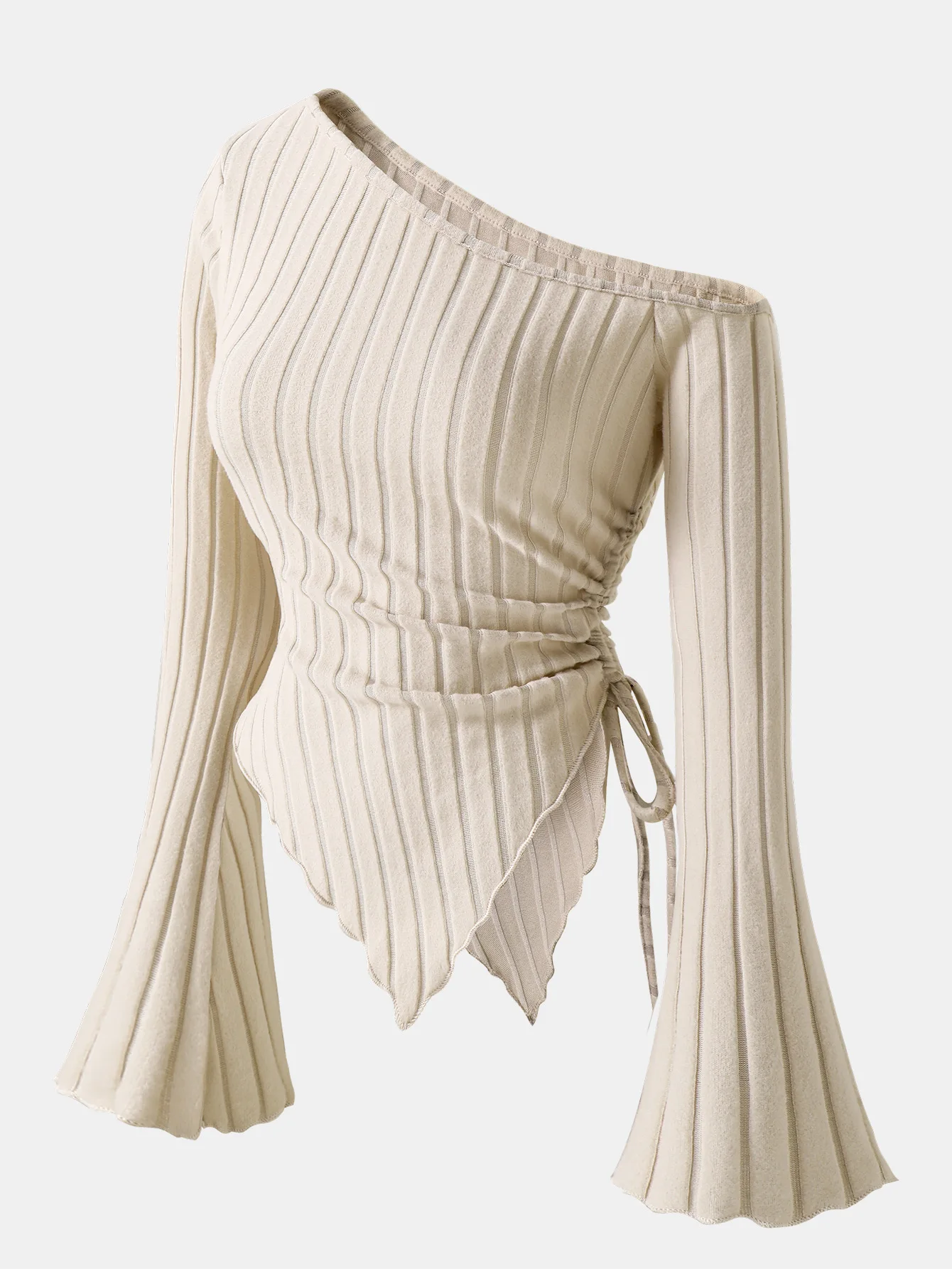 

Женская новая элегантная асимметричная футболка с открытыми плечами, длинными рукавами-трубами и крестообразным вырезом