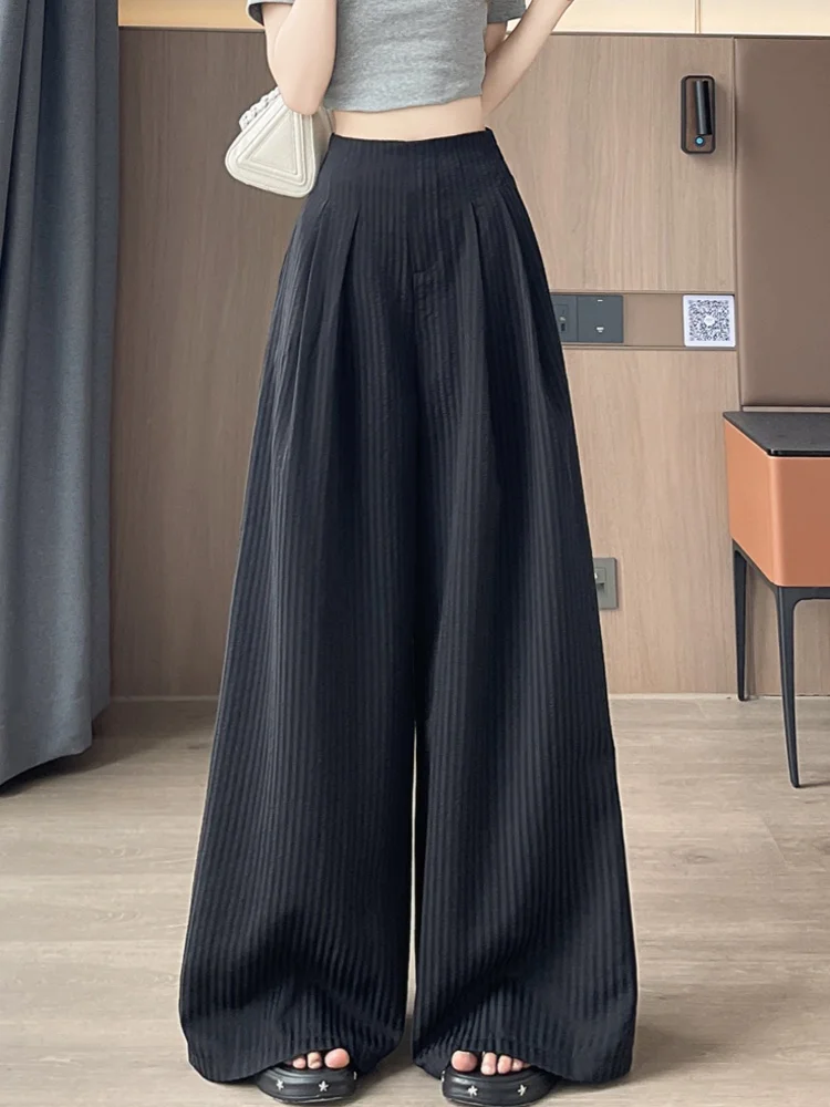 High Waist Striped Wide Leg Pants Women Summer Thin Cotton Linen Casual Straight Cut Floor Length Suit Pants Korean Sle - Image 3