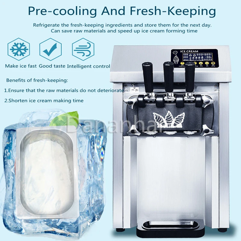 High End Commercial Mini Soft Ice Cream Machine, Multi Flavor Frozen Yogurt Machine, Single Flavor Desktop Sundae Machine