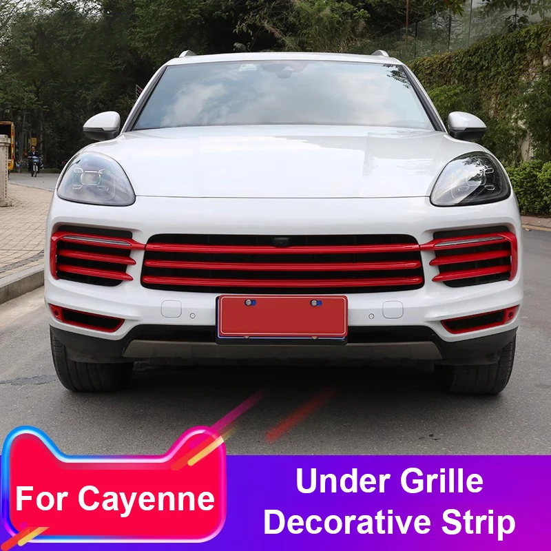 

Silver Front Grille Trim Bumper Decoration Kit For Porsche Cayenne 2018-2023 Fog Light Surround Exterior Styling Accessories